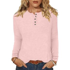 EADINVE Womens Long Sleeve Tops Crew Neck Buttons Down Tshirts Basic Tee Spring/Fall Blouse Loose Fit Henley Tops