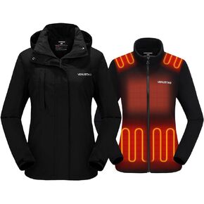 Venustas Heated Jacket for Women, 3 in 1 Winter Jacket with Battery Pack 7.4V, Water Resistant Ski Coat with Removable Hood