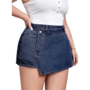 Floerns Women's Plus Size High Waist Denim Skorts Asymmetrical Hem Skirt Shorts