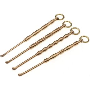 4Pcs Gold Ear Pick Ear Curette Cleaner Earwax Removal Cleaning Tools Brass Reusable Ear Cleaner with Key Ring Earwax Removal Ear Care