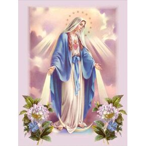 F-CANLAN Round Full Drill Diamond Painting Kit, 5D DIY Virgin Mary Prayer Paint with Diamonds God Flower Diamond Painting with Gem for Adult Rhinestone Diamond Art Room Decor (12X16 inches)