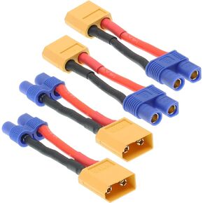 4PCS Female EC3 Plug to Male XT60 Plug Connector Adapter Cable Compatible with RC Car Truck Boat Airplane Lipo Battery ESC Charger(14awg 5cm)