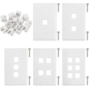 Glarks 30 Pack 1/2/3/4/6 Port White Keystone Wall Plate with Screw and 30Pcs Standard Size Keystone Jack Insert