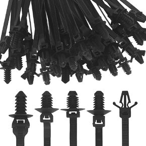 50 Pcs Push Mount Cable Ties, Nylon Push Mount Zip Ties Self Locking Wire Harness Clips, Heavy Duty Automotive Wire Clips Snap in Cable Zip Ties Fastener Car Mount Wire Ties (5-Types)