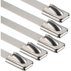 uxcell 20 Inches Stainless Steel Cable Zip Ties Multi-Purpose Metal Exhaust Wrap 10pcs for Exhaust Wrap, Outdoor Fence