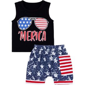 Von kilizo 4th Of July Toddler Boy Outfit Toddler Boy 4th Of July Outfit Tank Top Flag Shorts Sets Toddler 4th Of July Outfit