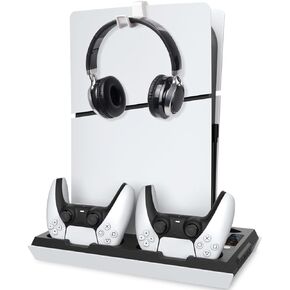 Cooling Station for PS5 / PS5 Slim Stand, Controller Charging Station for Playstation 5 Console, PS5 / PS5 Slim Accessories with 3 Level Cooling Fan