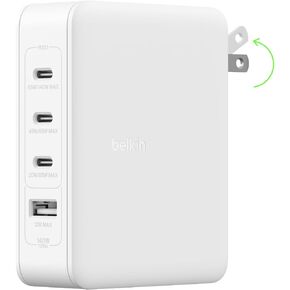 Belkin 140W 4-Port GaN Wall Charger, Multi-Port Charger Block w/USB-C Power Delivery Fast Charge & USB-A Port for Apple MacBook, iPhone 15 Series, iPad Pro, Samsung Galaxy S24, Google Pixel, & More
