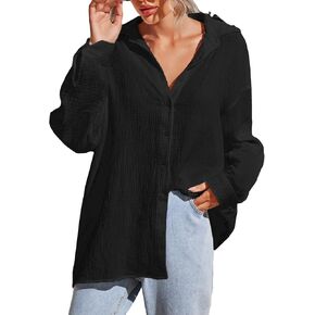 MakeMeChic Women's Oversized Button Down Shirts Collared Button Up Shirt Blouse Top