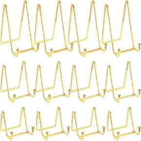 Kenning 12 Pieces Gold Plate Holder Display Stand Metal Book Display Stand Tabletop Picture Frame Stand Photo Easel Iron Square Decorative Plate Holder for Kitchen Office Room Tabletop (3 Sizes)