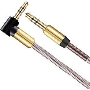 Cotchear خرطوم معدني صوت ستيريو ذكر إلى ذكر كابل 3.3ft/1m 90 درجة زاوية 3.5 ملم سلك مساعد عالمي للسيارة Aux للهاتف PC مكبر الصوت (رمادي) in Kuwait