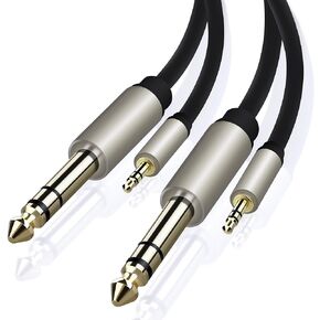 GearIT (2-Pack 1/4 to 1/8 inch (6.35mm Male TRS Mono to 3.5mm Male Cable) 10 Feet
