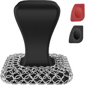 TOPULORS Cast Iron Scrubber & Scraper Kit, 316 Stainless Steel Cast Iron Skillet Cleaner Chainmail Scrubber for Cast Iron Pans Dish Scrub Brush Chain Link Scouring Pad for More Pot Cookware Cleaning
