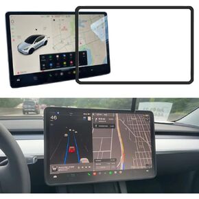 Trnerm Screen Silicone Protective Frame Compatible with Tesla Model Y / 3 Accessories Silicone Center Console Decoration Protects Screen from Shatters and Crashes (Black)