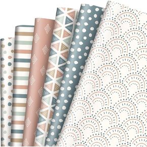 Whaline 12 Sheet Boho Wrapping Paper Pink Blue Gift Wrap Paper Bulk Folded Flat Vintage Rainbow Dot Craft Paper for DIY Crafts Party Gift Packing Supplies, 19.7 x 27.6 Inch