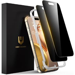UNBREAKcable Privacy Screen Protector for iPhone 15 Pro, Full Coverage Anti-Spy Shatterproof Tempered Glass [True 28°Anti Spy] [Edge to Edge] [Easy Installation Frame] Black Protector for Apple iPhone 6.1" - 2 Pack