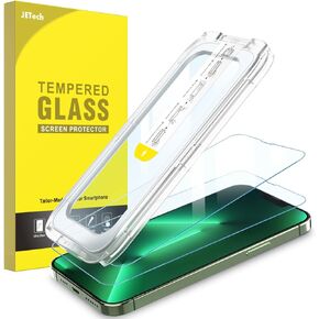 JETech One Touch Install Screen Protector for iPhone 13 Pro Max 6.7-Inch, Full Coverage Tempered Glass Film, Auto Alignment Tool Kit, HD Clear, 2-Pack