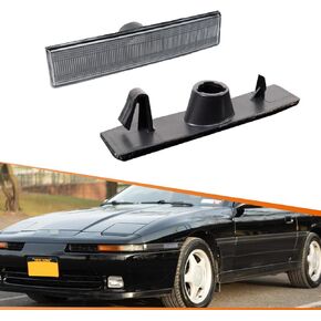ADIIL 4PCS Full LED Front&Rear Bumper Side Marker Light Kit Compatible With 1986-1989 Toyota Celica, Replace OEM Sidemarker Lamps (Celica F&R Smoked Lens Amber&Red LED)
