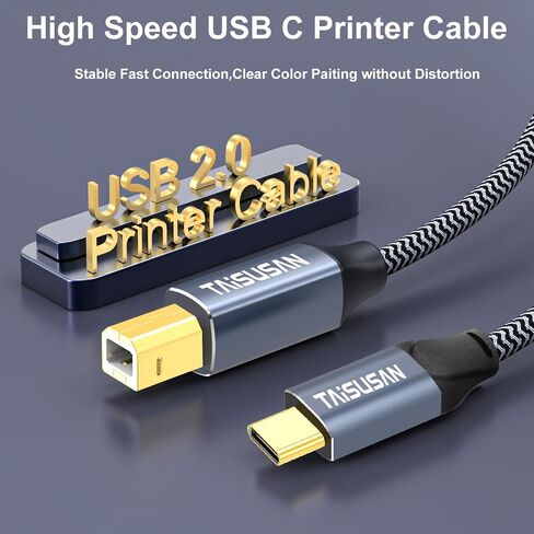 USB Printer Cable 30ft, Type A to B, High Speed Cord Compatible for Keyboard, MacBook, Printers and Scanners - Gray in Kuwait