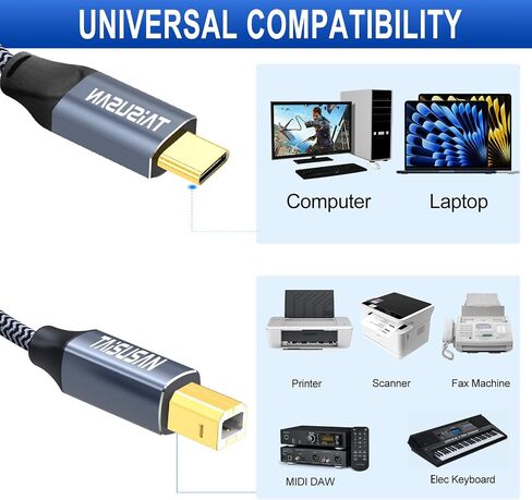 USB Printer Cable 30ft, Type A to B, High Speed Cord Compatible for Keyboard, MacBook, Printers and Scanners - Gray in Kuwait