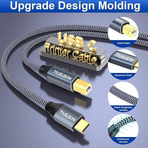 USB Printer Cable 30ft, Type A to B, High Speed Cord Compatible for Keyboard, MacBook, Printers and Scanners - Gray in Kuwait