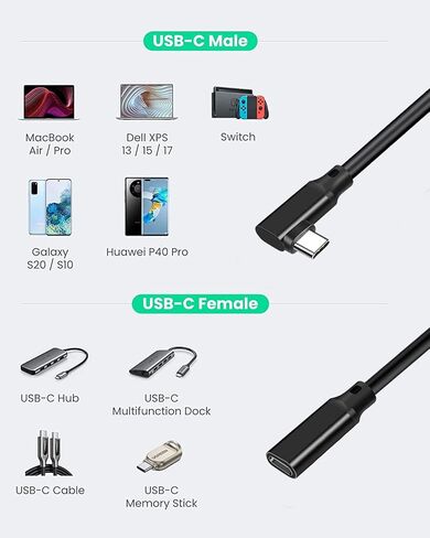 USB C Extension Cable 10FT,USB 3.1 10gbps Male to Female Type C 5A PD100W Fast Charging Cable 4K Video Compatible with Switch,MacBook Pro/Air,iPad Pro,Dell XPS,Surface Book,PSVR2,USB C Hub,iPhone 15 in Saudi Arabia