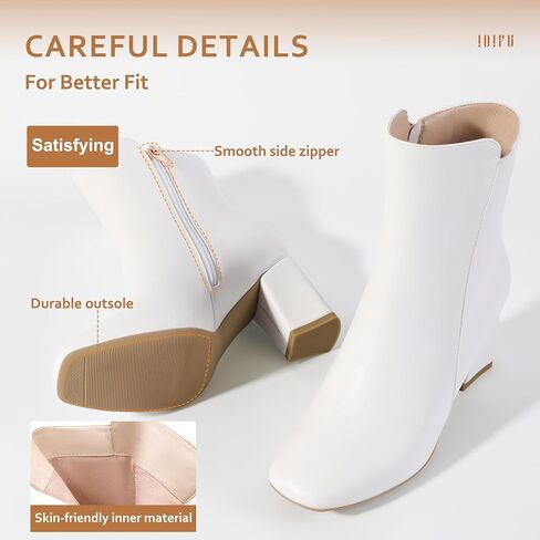IDIFU Women's Fashion Square Toe Ankle Boots Half Size Up | Low Block Heel Side Zipper Short Gogo Booties Shoes in Saudi Arabia