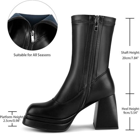 حذاء ويت كيس للنساء، ذو نعل سميك وكعب مكتنز ومقدمة مربعة وتصميم بسحاب جانبي in Kuwait