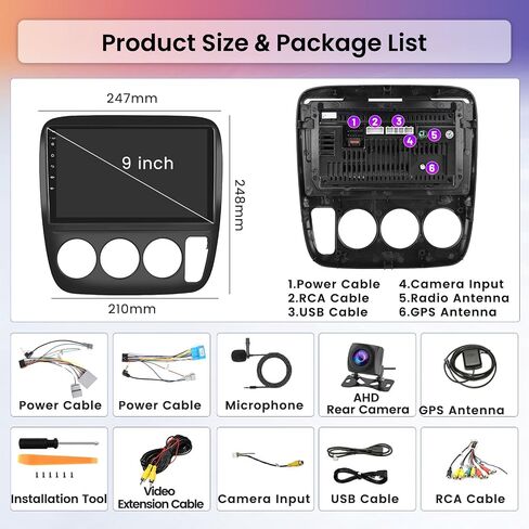 Hikity for Honda CRV 1997-2001 (Manual A/C) Android Car Stereo 2+64GB 9 Inch Touchscreen Car Radio Carplay Android Auto Support GPS Navigation WiFi Bluetooth FM EQ Backup Camera in Saudi Arabia