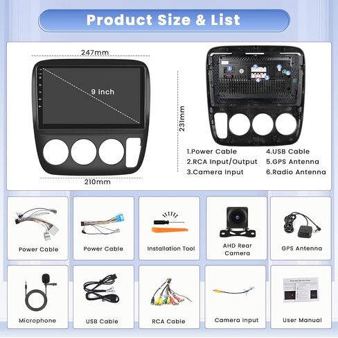 Hikity for Honda CRV 1997-2001 (Manual A/C) Android Car Stereo 2+64GB 9 Inch Touchscreen Car Radio Carplay Android Auto Support GPS Navigation WiFi Bluetooth FM EQ Backup Camera in Saudi Arabia