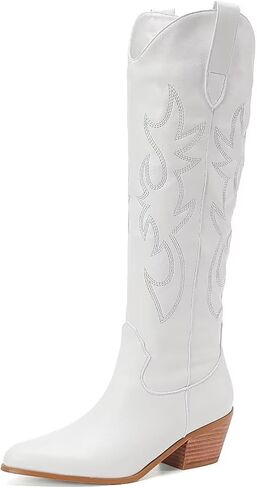 CIERWS Women's Embroidered Western Cowboy Boots Cowgirl Boots Knee High Medium Heel Chunky Heel Classic Retro Boots in Saudi Arabia