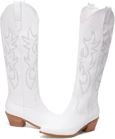 CIERWS Women's Embroidered Western Cowboy Boots Cowgirl Boots Knee High Medium Heel Chunky Heel Classic Retro Boots in Saudi Arabia
