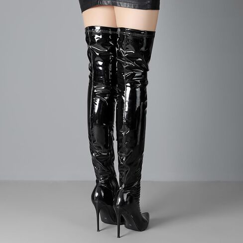 Women's Over The Knee Boots High Heels Zipper PU Leather Thigh High Boot in Kuwait