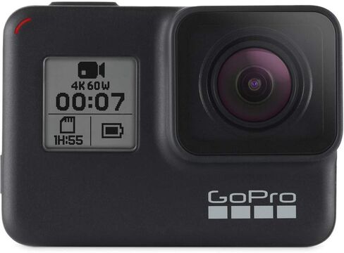 كاميرا GoPro HERO7 Black - مقاومة للماء مع شاشة تعمل باللمس، فيديو بدقة 4K HD، صور بدقة 12 ميجابكسل، بث مباشر واستقرار - مع بطاقة Micro Sd سعة 64 جيجابايت ومجموعة ملحقات محملة مكونة من 50 قطعة (متجددة) in Kuwait