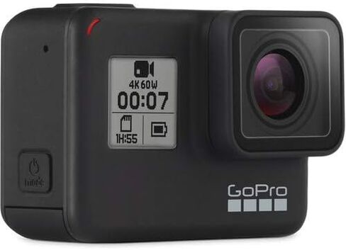 كاميرا GoPro HERO7 Black - مقاومة للماء مع شاشة تعمل باللمس، فيديو بدقة 4K HD، صور بدقة 12 ميجابكسل، بث مباشر واستقرار - مع بطاقة Micro Sd سعة 64 جيجابايت ومجموعة ملحقات محملة مكونة من 50 قطعة (متجددة) in Kuwait