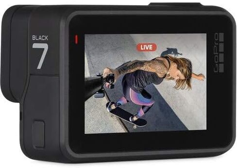 كاميرا GoPro HERO7 Black - مقاومة للماء مع شاشة تعمل باللمس، فيديو بدقة 4K HD، صور بدقة 12 ميجابكسل، بث مباشر واستقرار - مع بطاقة Micro Sd سعة 64 جيجابايت ومجموعة ملحقات محملة مكونة من 50 قطعة (متجددة) in Kuwait