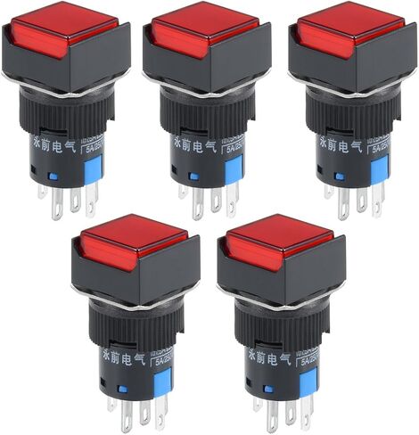 uxcell 5Pcs 16mm Momentary Push Button Switch Red LED Light Square Button 1 NO 1 NC Light 24V in Saudi Arabia