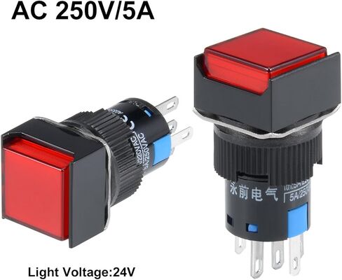 uxcell 5Pcs 16mm Momentary Push Button Switch Red LED Light Square Button 1 NO 1 NC Light 24V in Saudi Arabia