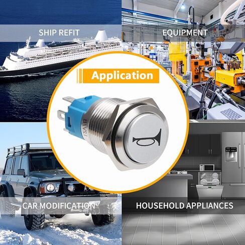 STARELO 16 مم مكبر صوت زر ضغط مؤقت 12 فولت 5/8 بوصة فتحة تركيب 1NO 1NC SPDT مع مقبس توصيل مسبق من الفولاذ المقاوم للصدأ لمحرك السيارات (LED أزرق/غلاف فضي). in Kuwait