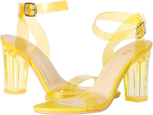 ZriEy Clear Heels For Women Transparent Block Chunky Heeled Sandals | 3.35 Inch Chunky Heel,Round Open Toe High Heel Sandals Wedding Party Bridal Prom Summer Daily Work Clear Dress Shoes in Saudi Arabia