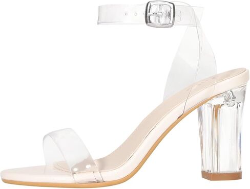 ZriEy Clear Heels For Women Transparent Block Chunky Heeled Sandals | 3.35 Inch Chunky Heel,Round Open Toe High Heel Sandals Wedding Party Bridal Prom Summer Daily Work Clear Dress Shoes in Kuwait