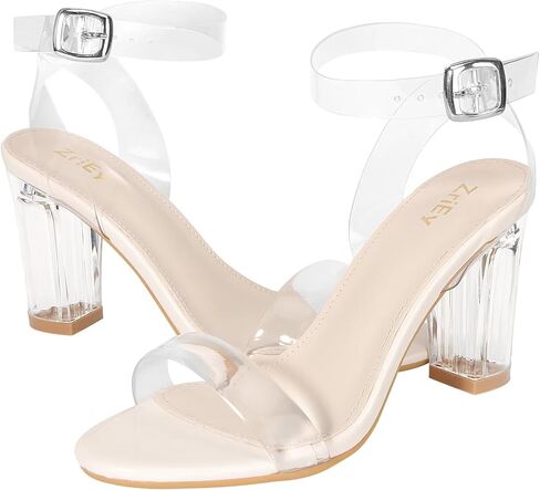 ZriEy Clear Heels For Women Transparent Block Chunky Heeled Sandals | 3.35 Inch Chunky Heel,Round Open Toe High Heel Sandals Wedding Party Bridal Prom Summer Daily Work Clear Dress Shoes in Kuwait