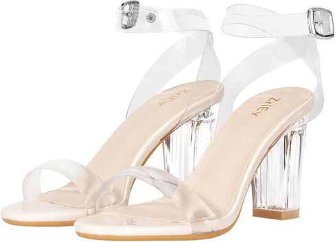 ZriEy Clear Heels For Women Transparent Block Chunky Heeled Sandals | 3.35 Inch Chunky Heel,Round Open Toe High Heel Sandals Wedding Party Bridal Prom Summer Daily Work Clear Dress Shoes in Kuwait