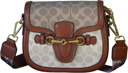 Small Crossbody Bags for Women - Leather Purse Handbag - Fashion Design - Golden Buckle (Light Brown) in Saudi Arabia