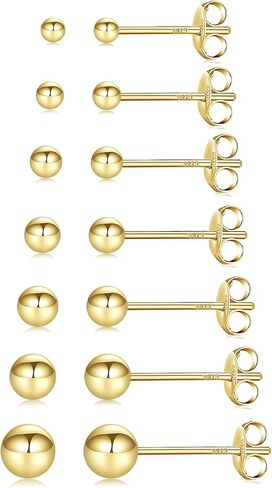 Fcebsty 7 Pairs 14K Gold Studs Earrings 925 Sterling Silver Post Ball Stud Earrings for Women Cartilage Earring Small Gold Stud Earrings for Women Real Gold Ball Studs Nap Earrings 2-8mm in Saudi Arabia