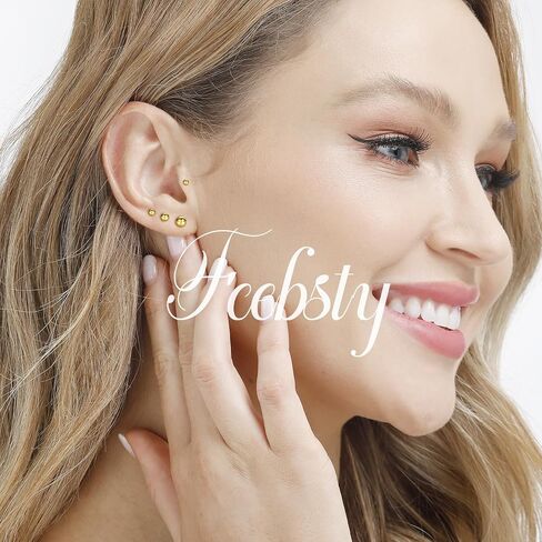 Fcebsty 7 Pairs 14K Gold Studs Earrings 925 Sterling Silver Post Ball Stud Earrings for Women Cartilage Earring Small Gold Stud Earrings for Women Real Gold Ball Studs Nap Earrings 2-8mm in Saudi Arabia
