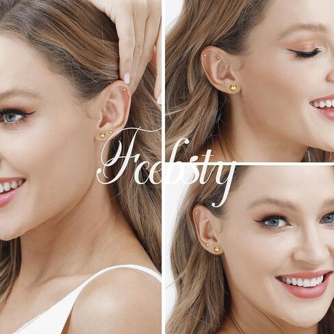 Fcebsty 7 Pairs 14K Gold Studs Earrings 925 Sterling Silver Post Ball Stud Earrings for Women Cartilage Earring Small Gold Stud Earrings for Women Real Gold Ball Studs Nap Earrings 2-8mm in Saudi Arabia