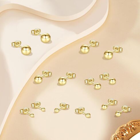 Fcebsty 7 Pairs 14K Gold Studs Earrings 925 Sterling Silver Post Ball Stud Earrings for Women Cartilage Earring Small Gold Stud Earrings for Women Real Gold Ball Studs Nap Earrings 2-8mm in Saudi Arabia