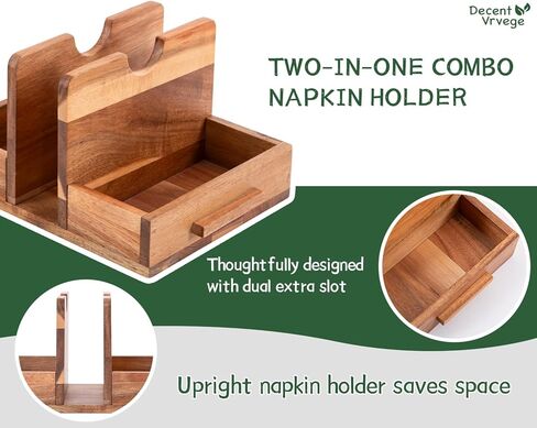 حامل مناديل، حامل مناديل مع علبة هزازة فلفل ملح مدمجة، موزع مناديل من خشب السنط لسطح طاولة الطعام، حامل ورق مستقيم - حافظ على مطبخك مرتبًا ومنظمًا in Kuwait