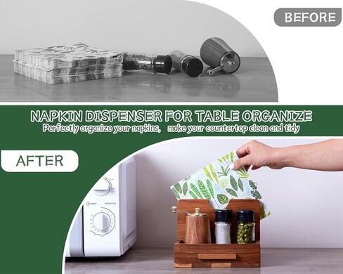 حامل مناديل، حامل مناديل مع علبة هزازة فلفل ملح مدمجة، موزع مناديل من خشب السنط لسطح طاولة الطعام، حامل ورق مستقيم - حافظ على مطبخك مرتبًا ومنظمًا in Kuwait